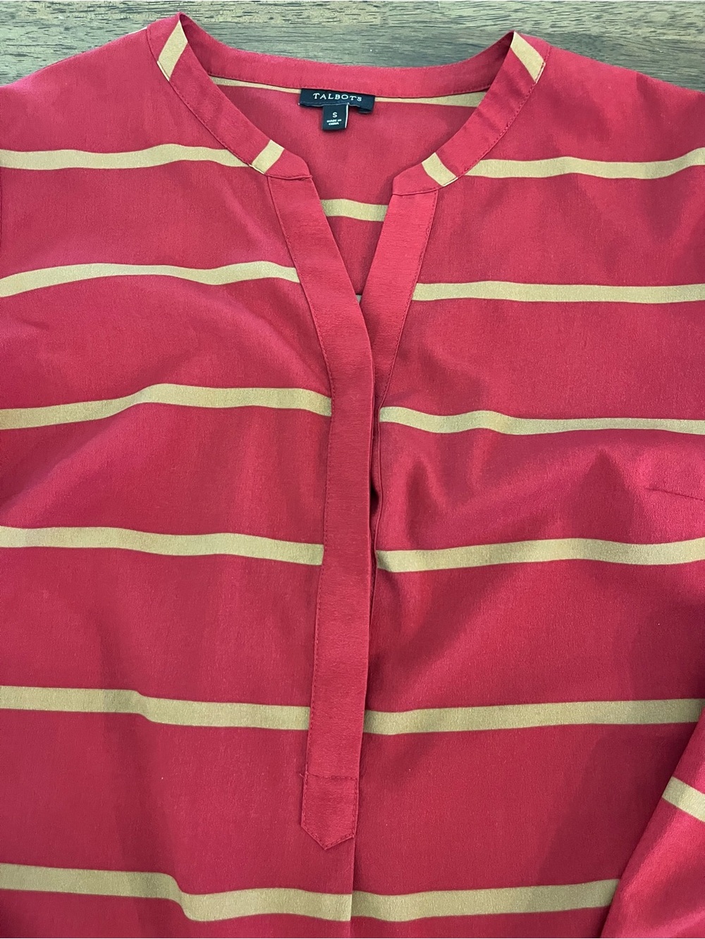 Talbots Red and Yellow Striped Pullover Blouse Split Neckline Lightweight Small - Picture 5 of 7